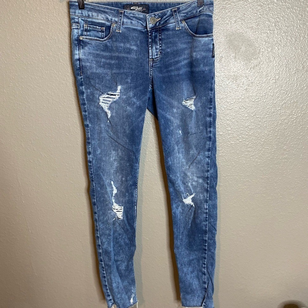 Silver Jeans Blue Skinny Distressed Denim - Picture 2 of 3